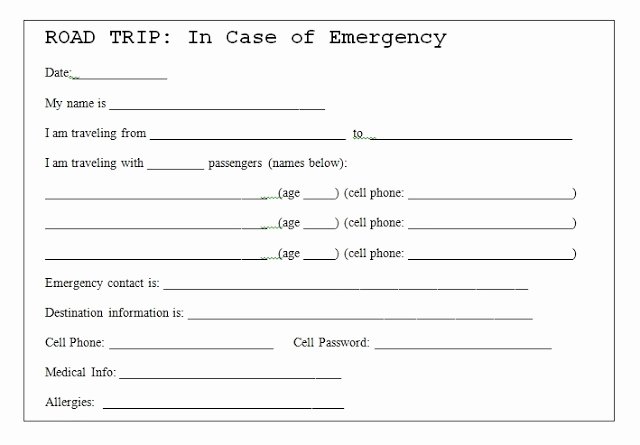 Emergency Card Template Best Of 504 Main by Holly Lefevre Road Trip Safety Tip Emergency