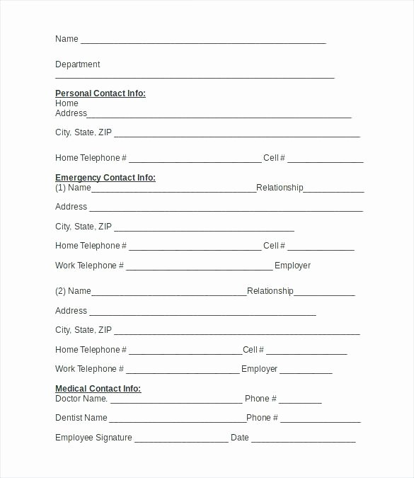 Emergency Card Template Elegant 15 Employee Information Sheets