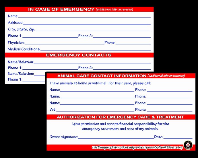 Emergency Card Template Fresh Emergency Information Card Template