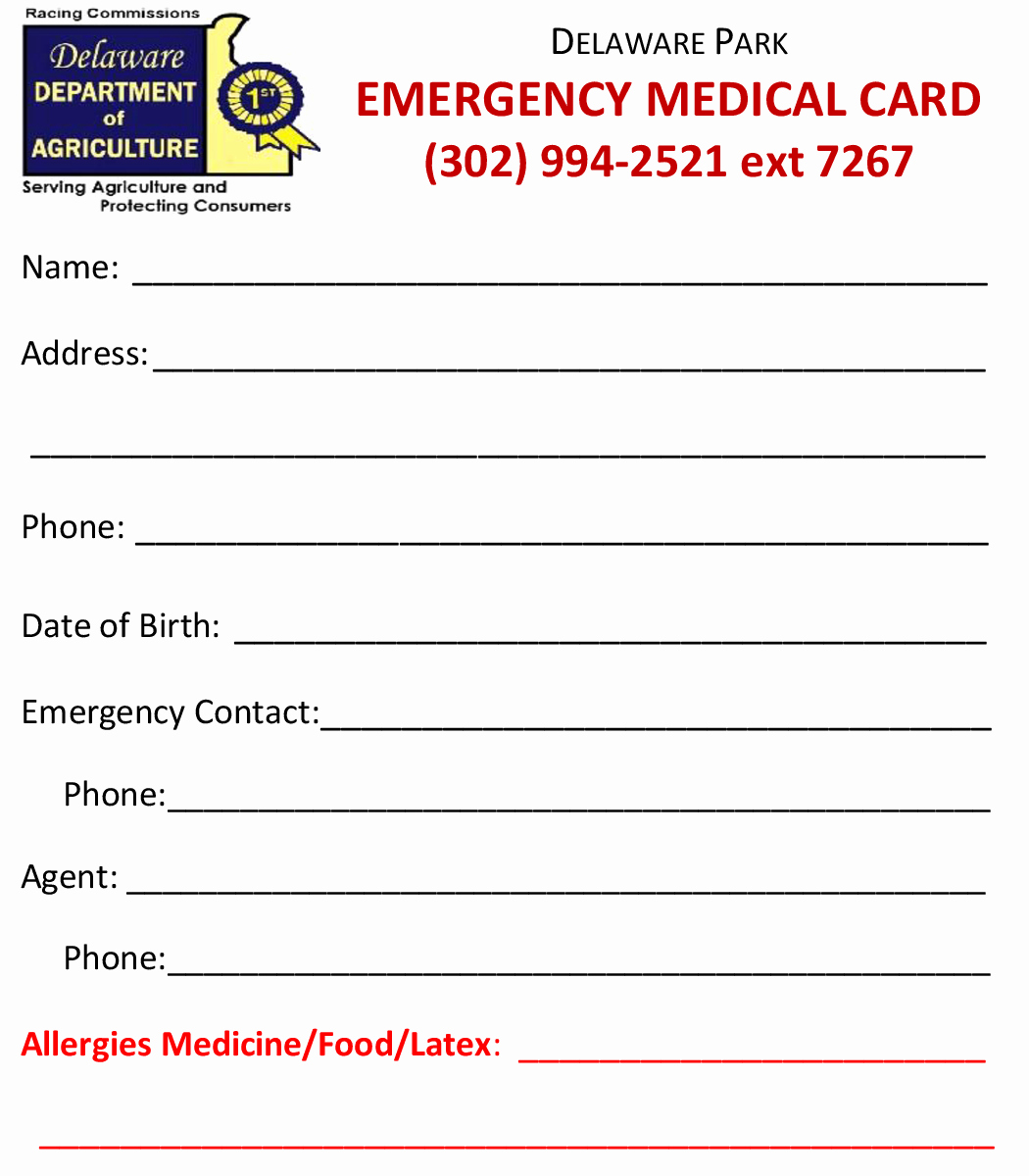 Emergency Card Template Inspirational Delaware Jockeys association