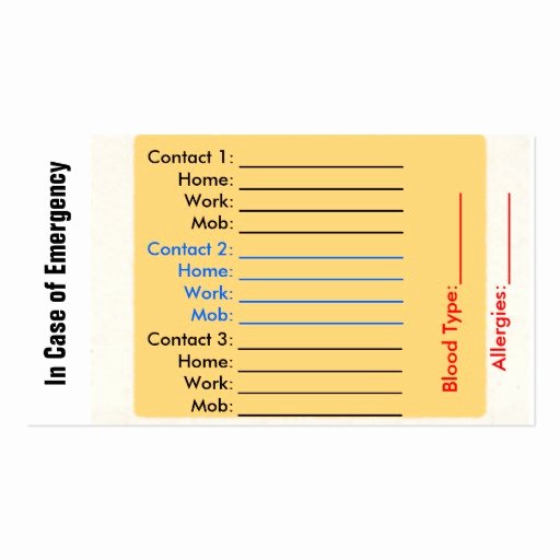 Emergency Card Template Inspirational In Case Emergency Business Cards 49 In Case