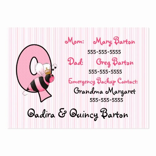 Emergency Card Template New Child S Emergency Information Cards Letter Q Business Card