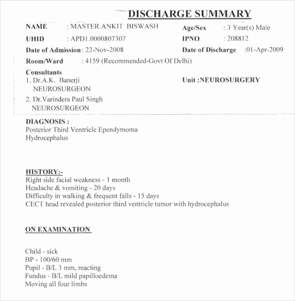 Emergency Room Discharge form Beautiful Sample Discharge Summary 13 Documents In Word Pdf