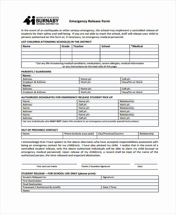 Emergency Room Discharge form Fresh 21 Emergency Release form Example