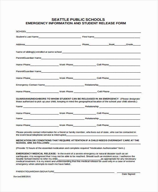 Emergency Room Discharge form Lovely 21 Emergency Release form Example