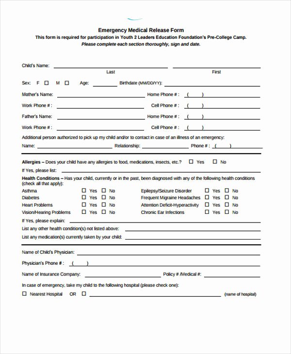 Emergency Room Discharge form Lovely Patient Release form