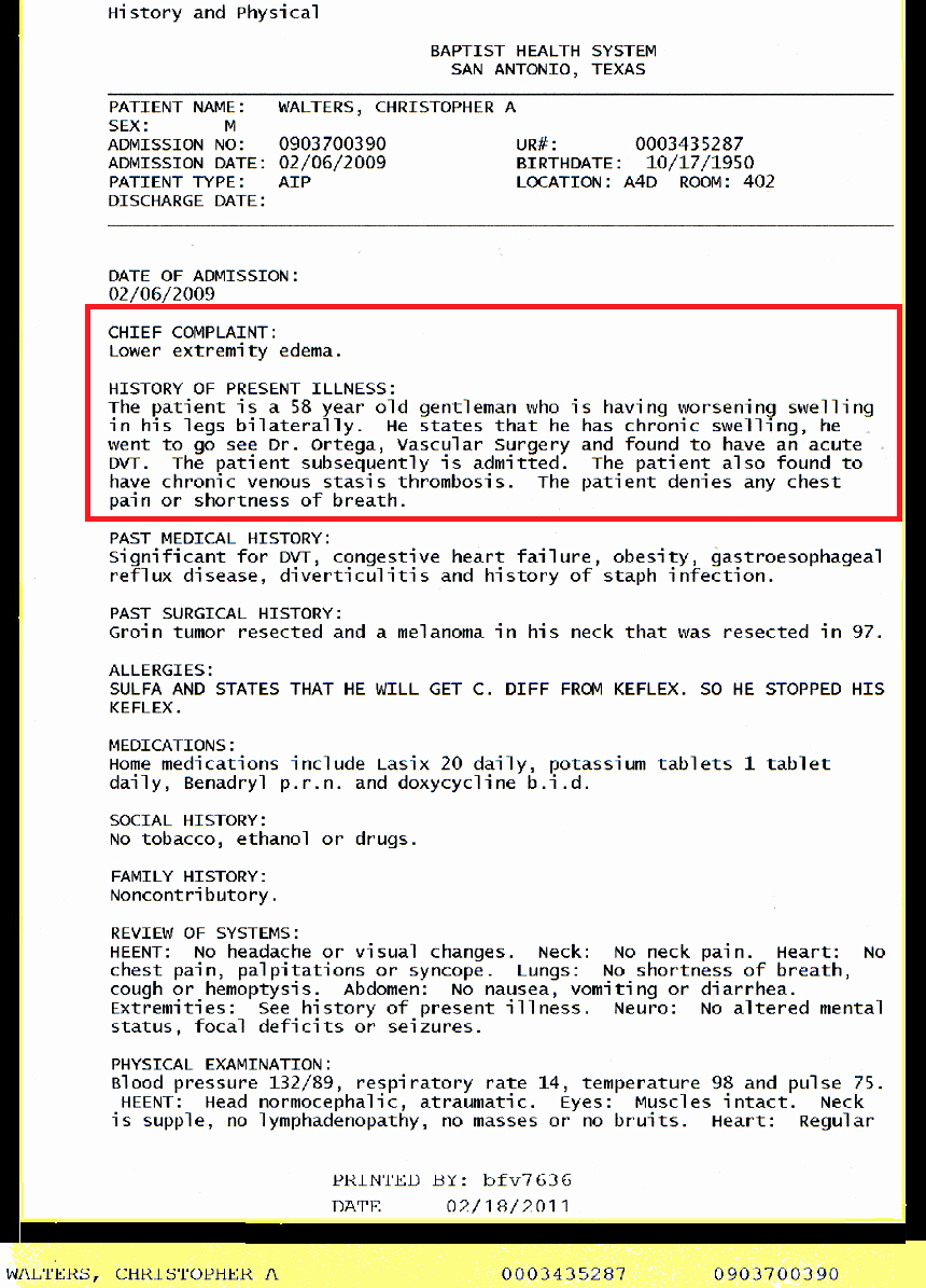 Emergency Room Discharge form New Exhibits 46 71 Deep Vein Thrombosis 1 2009 July 2010