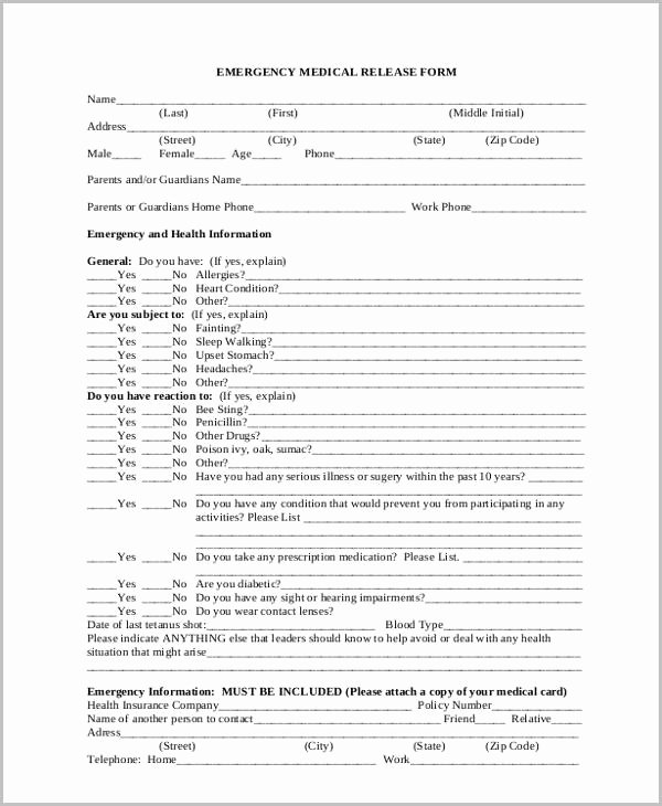 Emergency Room Release form Best Of Sample Emergency Release form