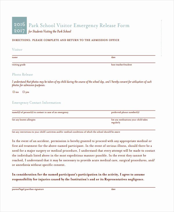 Emergency Room Release form Fresh 21 Emergency Release form Example