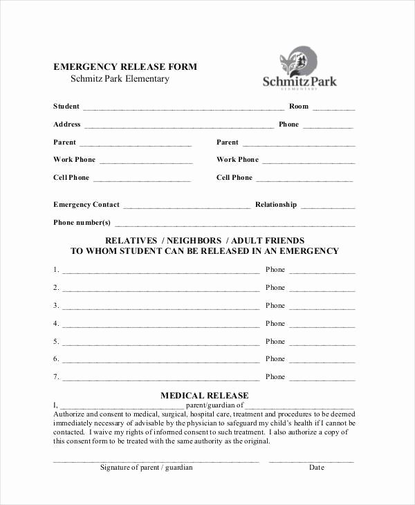 Emergency Room Release form Inspirational Sample Emergency Release forms 8 Free Documents In Pdf
