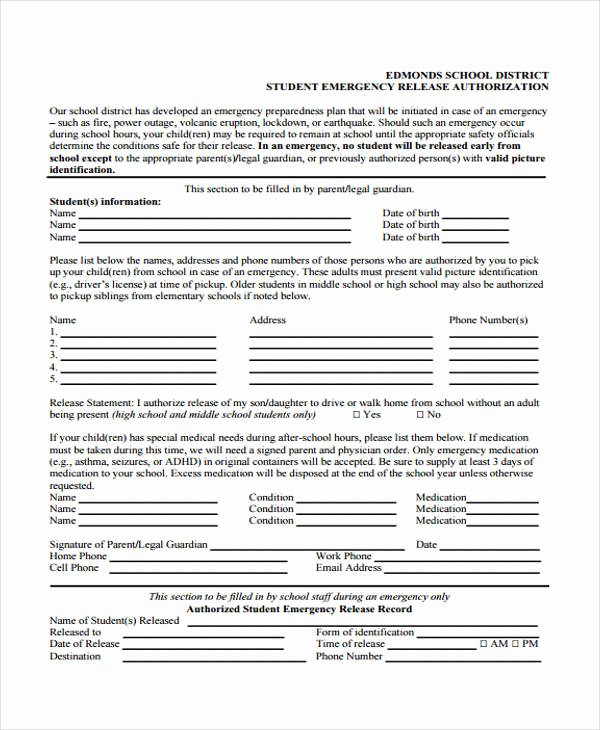 Emergency Room Release form Luxury 21 Emergency Release form Example