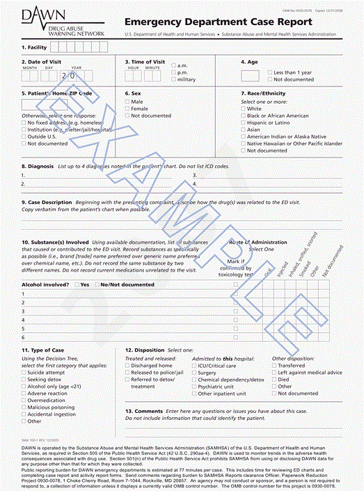 Emergency Room Release form New Drug Abuse Warning Network 2010 National Estimates Of