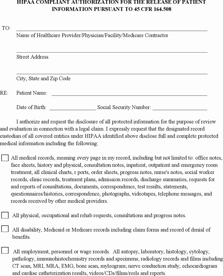 Emergency Room Release form Template Elegant Free Generic Authorization Medical Release form Pdf