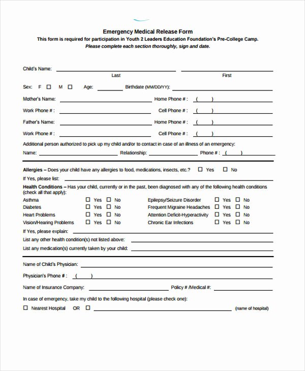 Emergency Room Release Papers Awesome Patient Release form