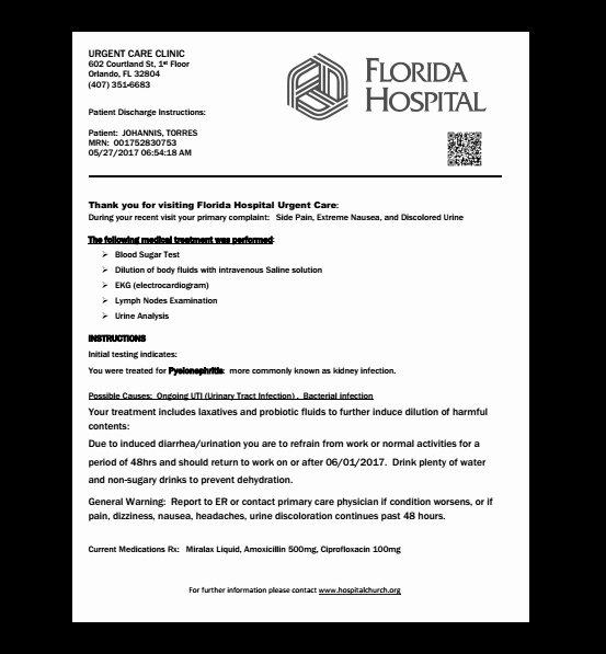Emergency Room Release Papers Beautiful Er Note Florida Hospital Fake Documents