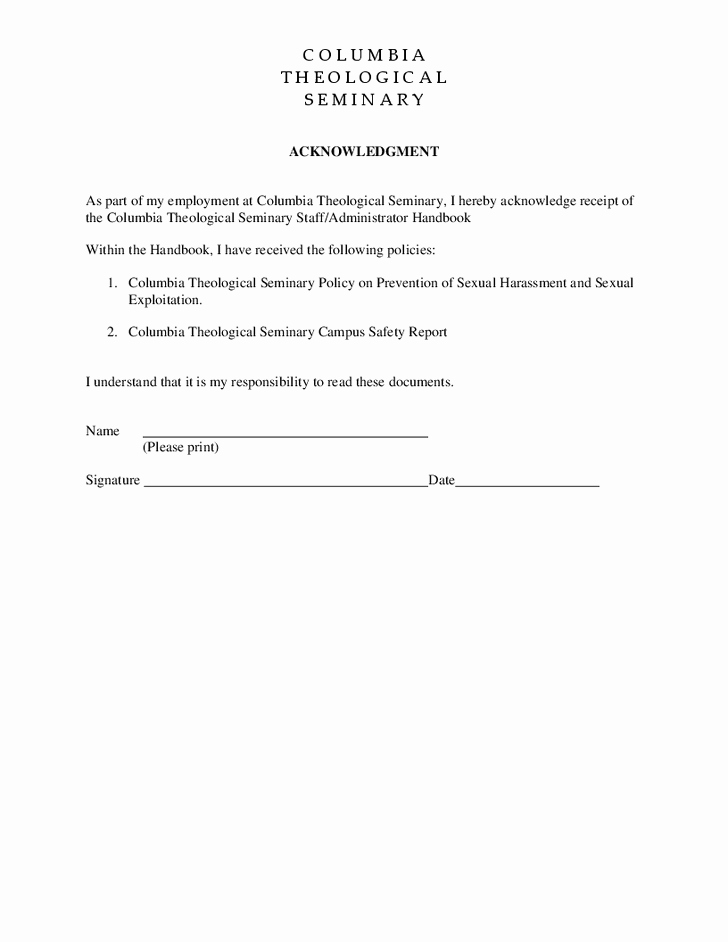 Employee Acknowledgement form Template Beautiful Policy Acknowledgement form Template Alfonsovacca