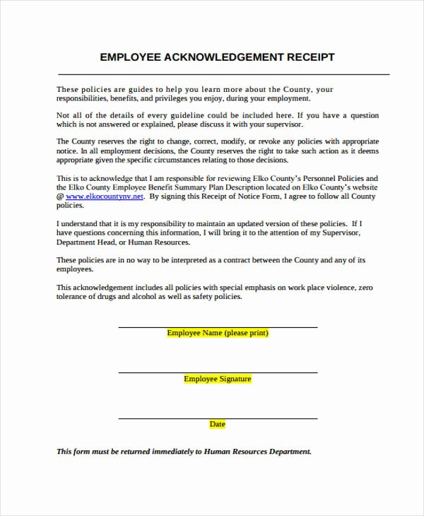 Employee Acknowledgement form Template Best Of Acknowledgement Receipt Templates 9 Free Word Pdf