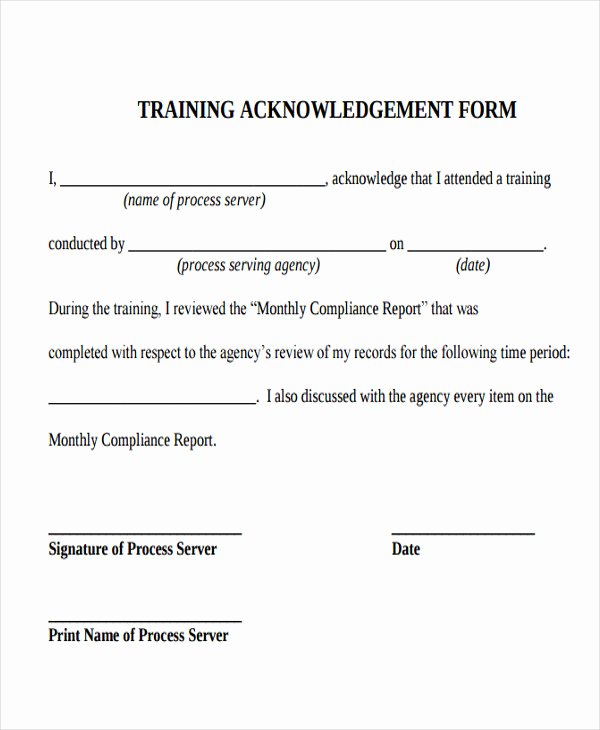 Employee Acknowledgement form Template Fresh 5 Training Acknowledgement Letters