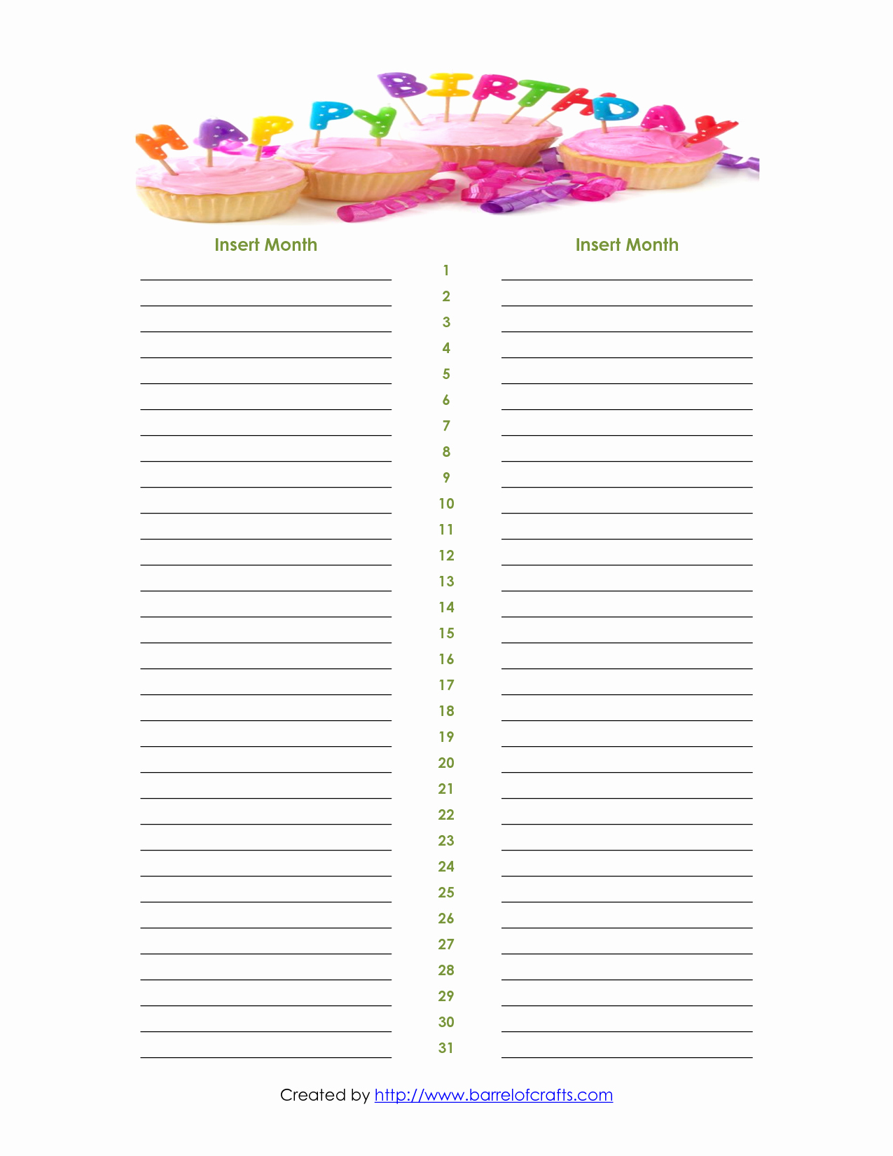 Employee Birthday List Template Best Of 8 Best Of Printable Monthly Birthday List Templates