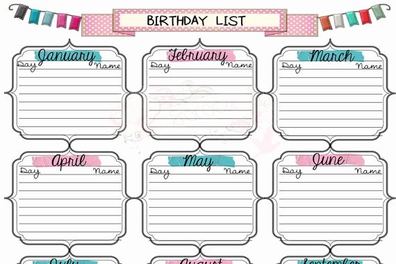 Employee Birthday List Template Best Of Birthday List Planner Printable A4 Cute Desigs Instant