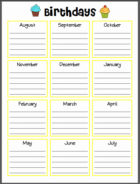 Employee Birthday List Template Elegant Super Sparkly In Second Wanna See My Lesson Plan Book