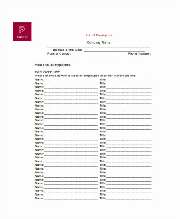 Employee Birthday List Template Lovely 9 Employee List Samples – Free Sample Example format