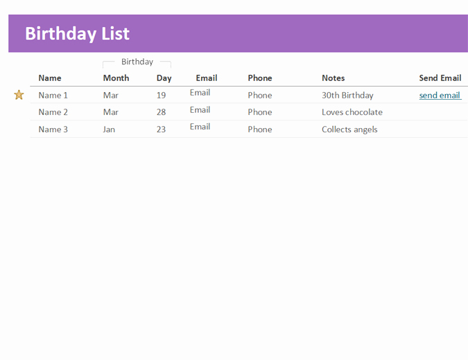 Employee Birthday List Template Lovely Birthday List