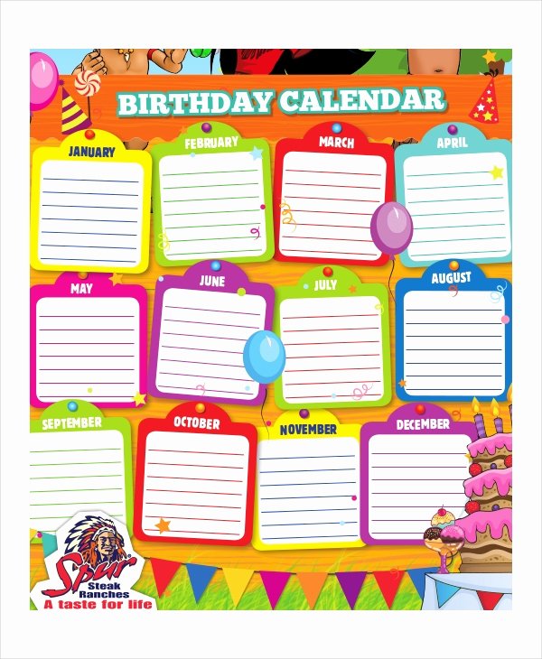 Employee Birthday List Template Luxury Birthday Calendar 11 Free Word Pdf Psd Documents