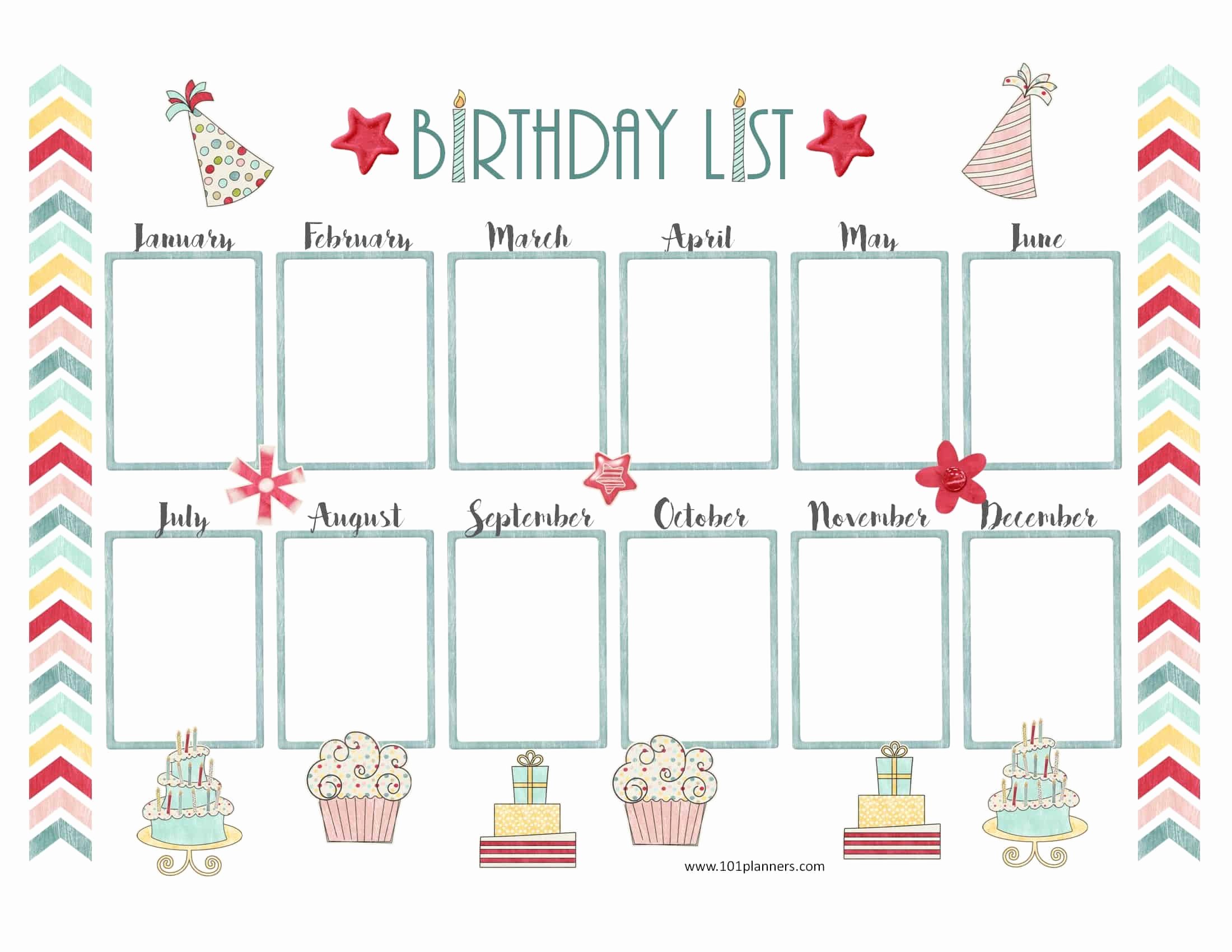 Employee Birthday List Template Luxury Free Birthday Calendar