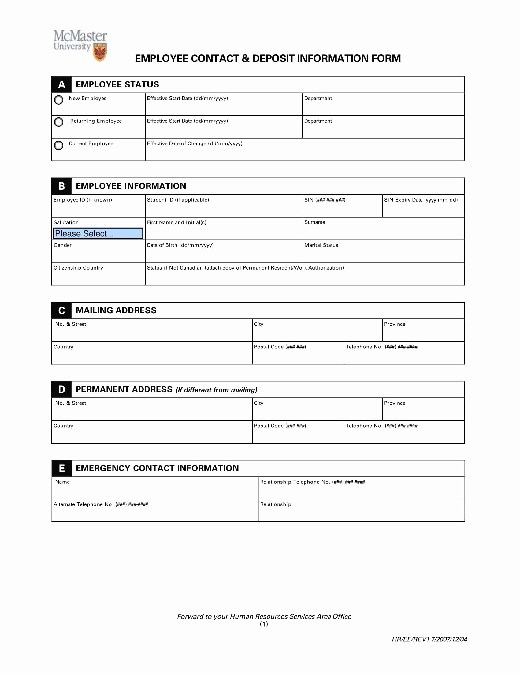 Employee Contact Information form Awesome 10 Employee Information form Examples Pdf