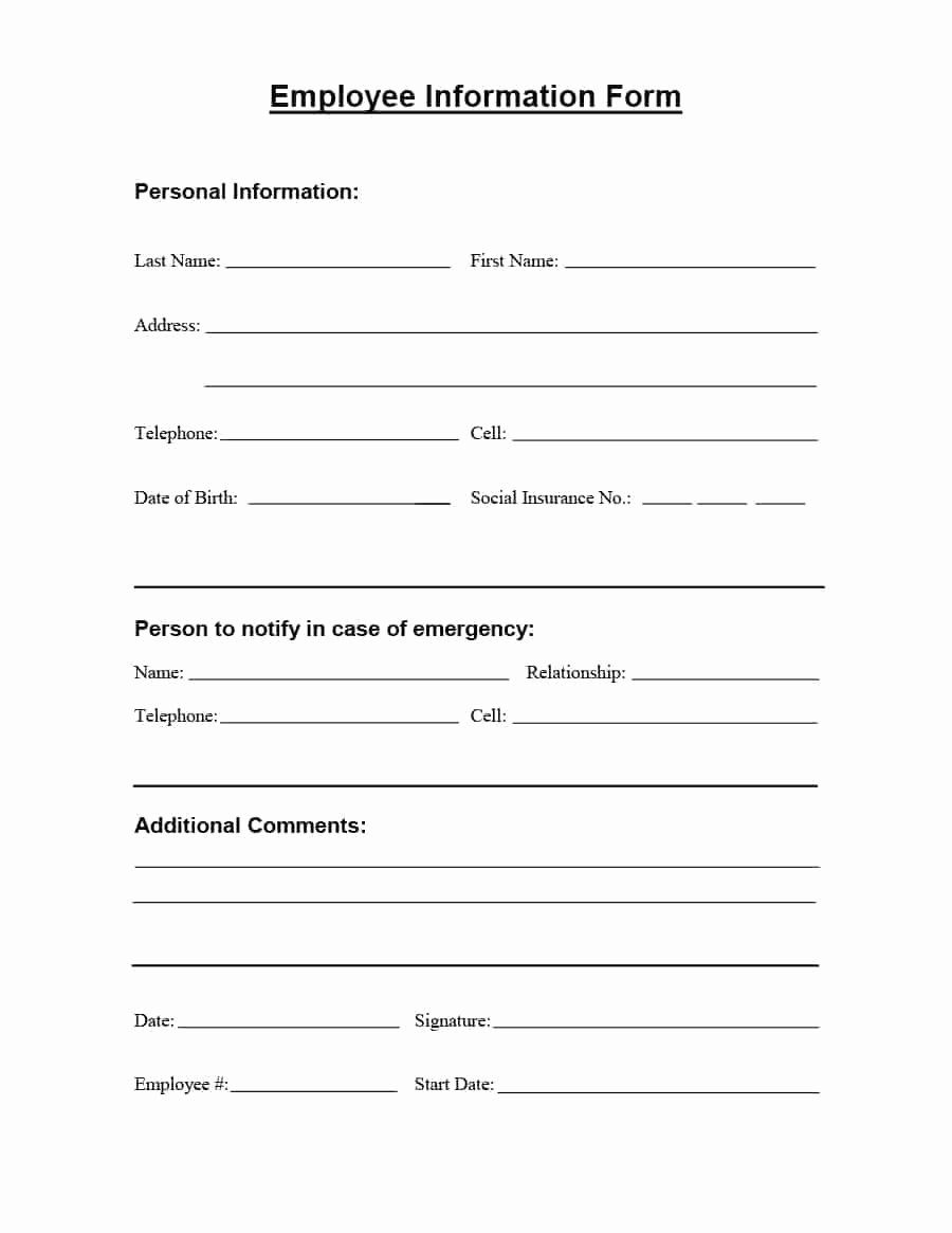 Employee Contact Information form Awesome 47 Printable Employee Information forms Personnel