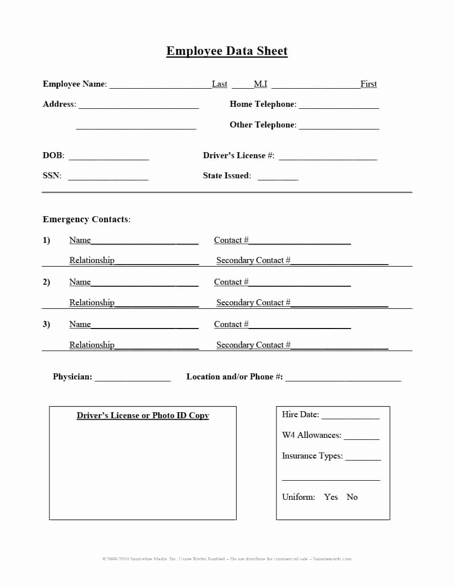 Employee Contact Information form Beautiful 47 Printable Employee Information forms Personnel