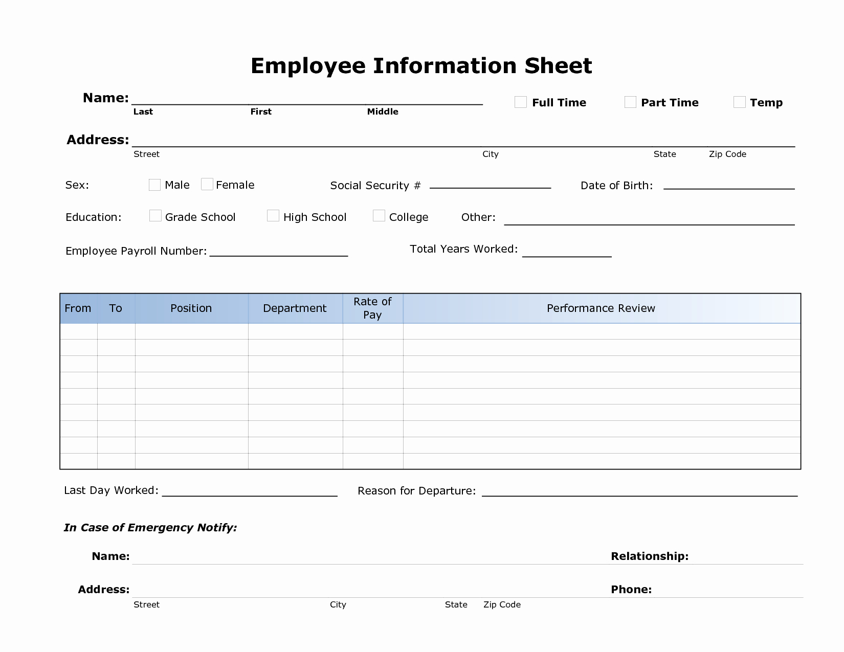 Employee Contact Information form Beautiful 8 Best Of Printable Employee Information form New