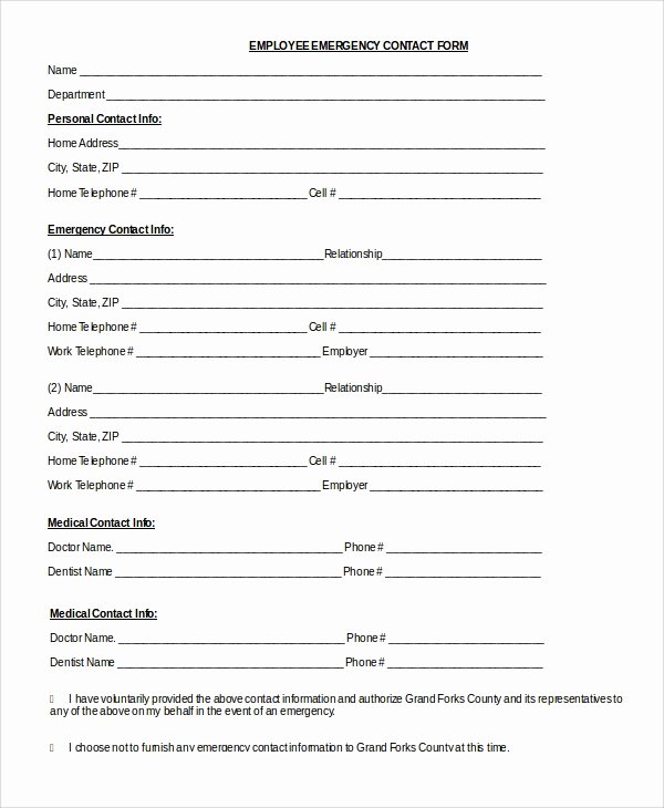 Employee Contact Information form Beautiful 8 Sample Emergency Contact forms Pdf Doc