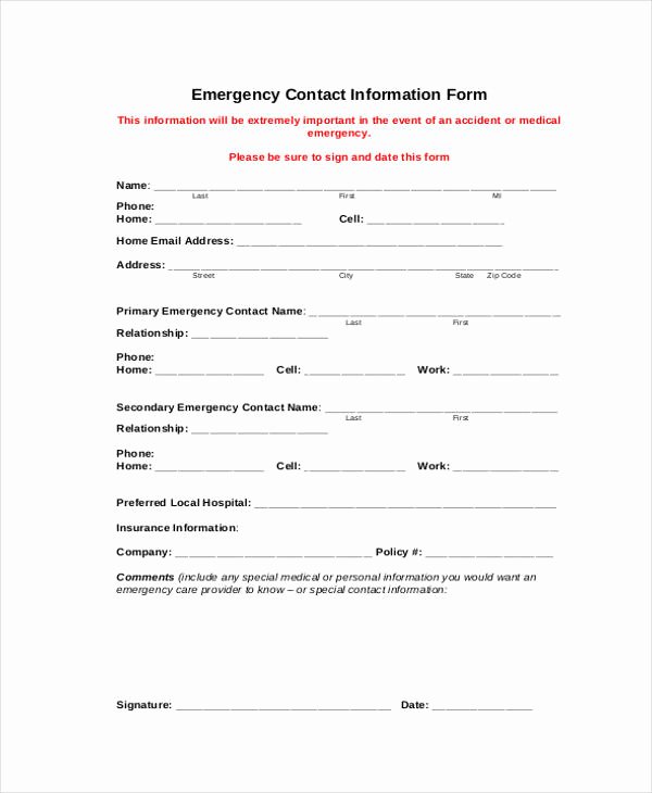 Employee Contact Information form Elegant 7 Employee Personal Information form Sample Free