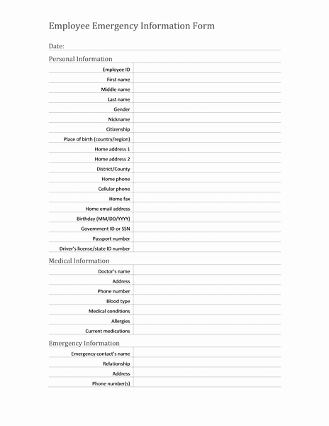 Employee Contact Information form Fresh Employee Emergency Information form is Used In Emergency