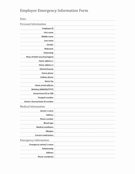 Employee Contact Information form Fresh Employee Emergency Information form is Used In Emergency