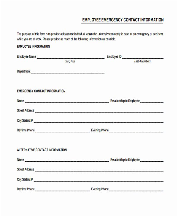 Employee Contact Information form Inspirational 32 Emergency Contact form Example