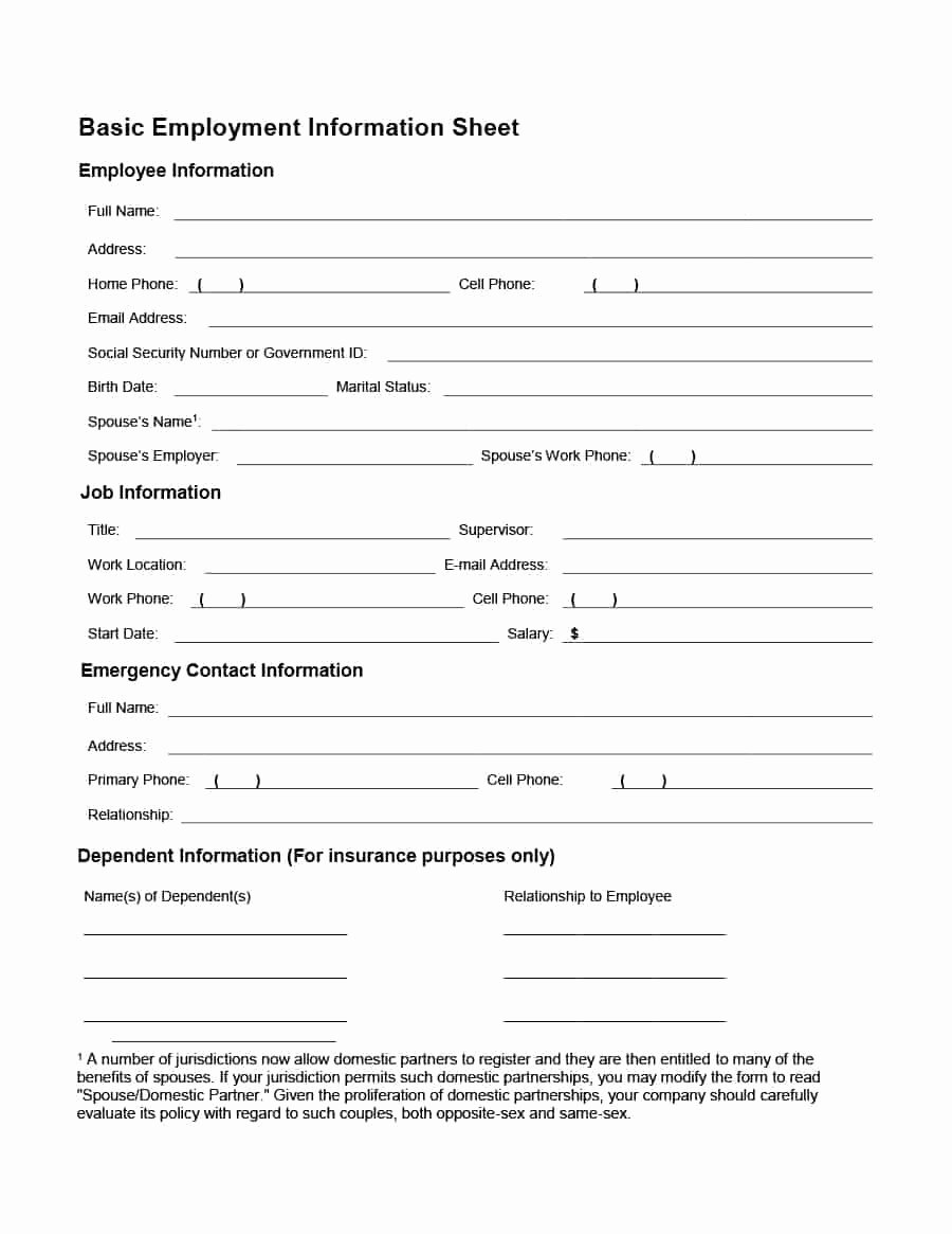 Employee Contact Information form Lovely 47 Printable Employee Information forms Personnel