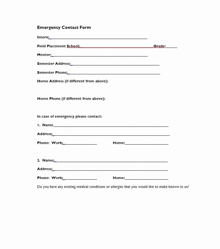 Employee Contact Information form Lovely 54 Free Emergency Contact forms [employee Student]