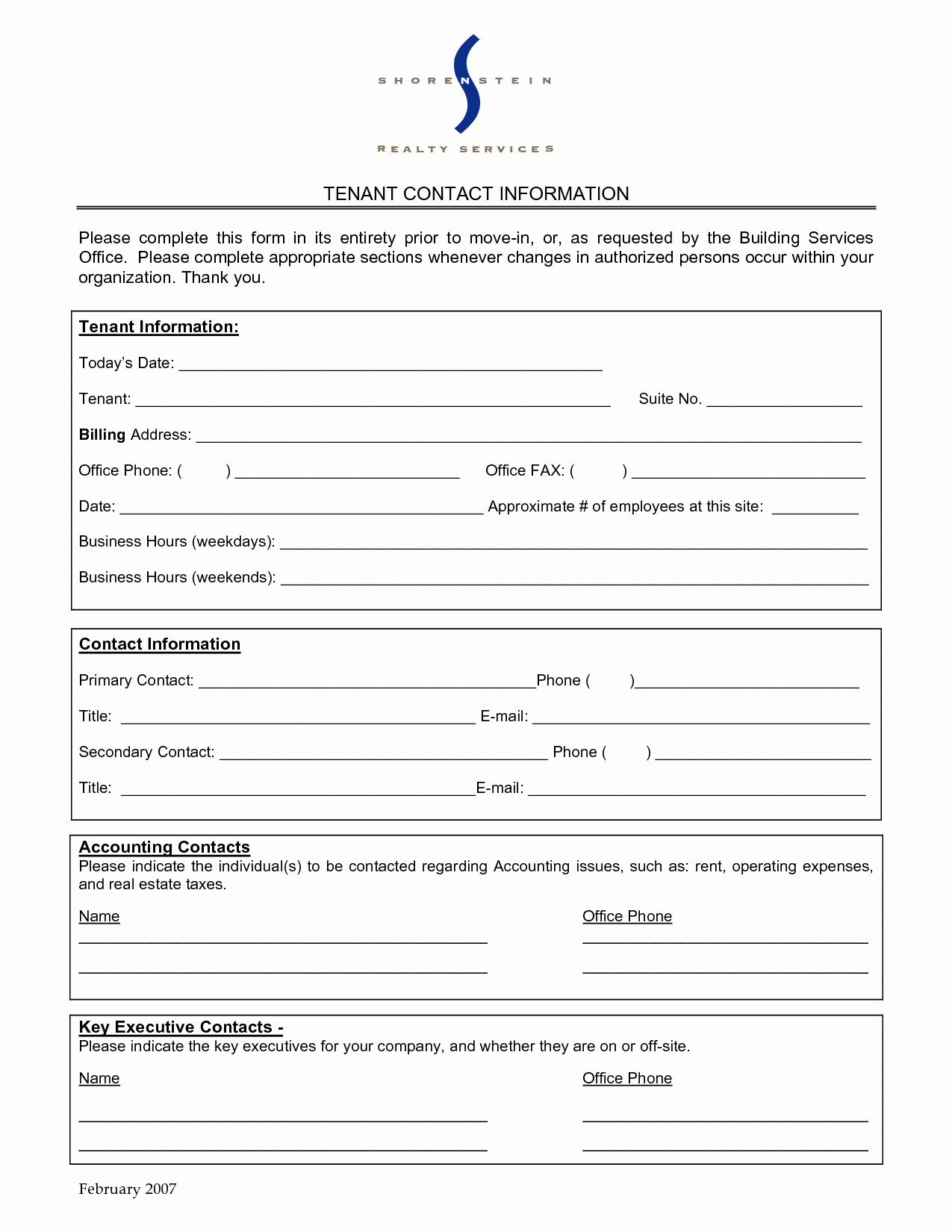 Employee Contact Information form Luxury Best S Of Mercial Tenant Contact Sheet Tenant