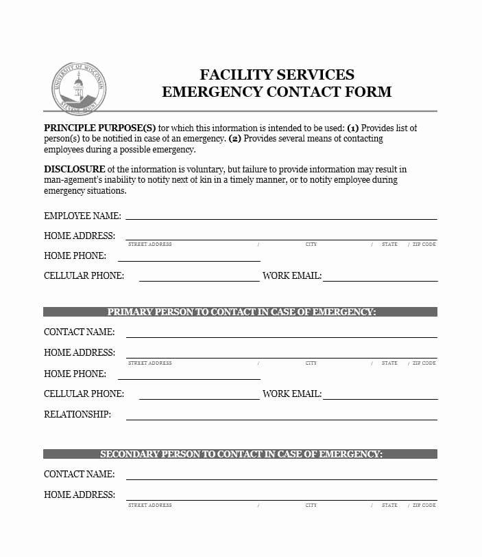 Employee Contact Information form Luxury Emergency form Template Alfonsovacca