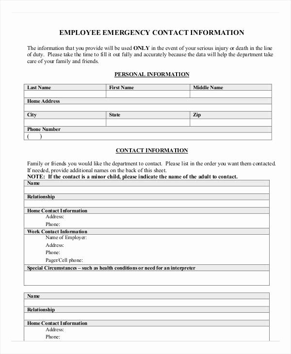 Employee Contact Information form New 49 Information Sheet Examples