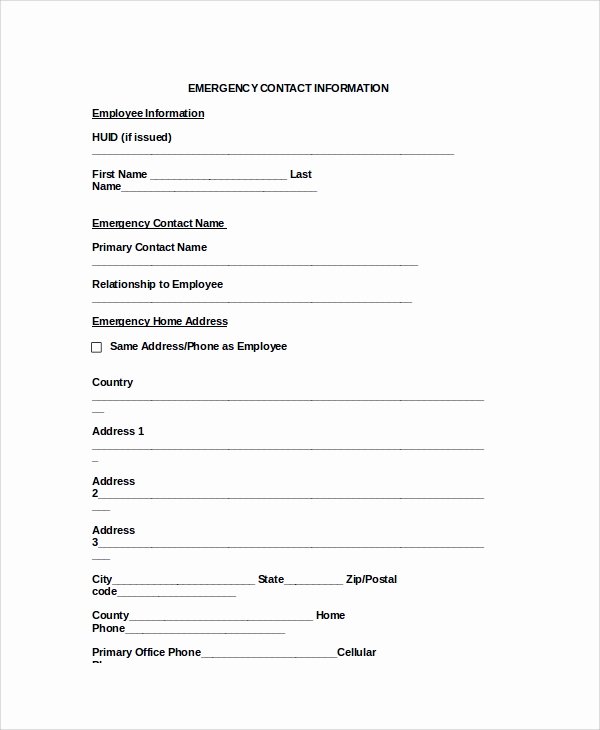 Employee Contact Information form Unique 8 Emergency Contact form Samples Examples Templates