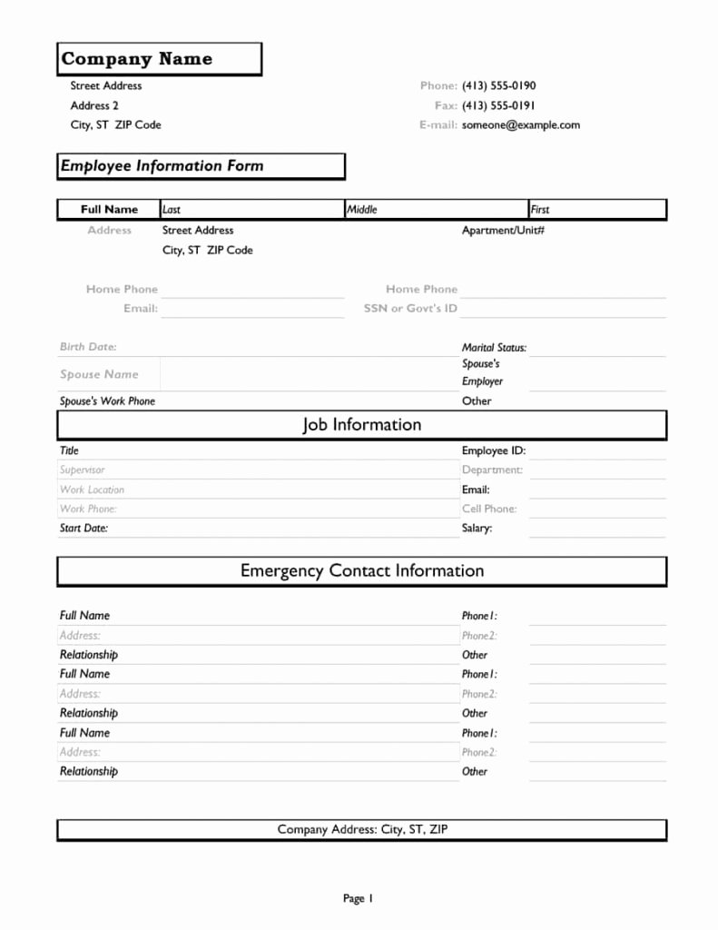Employee Contact Information Template Best Of 47 Printable Employee Information forms Personnel