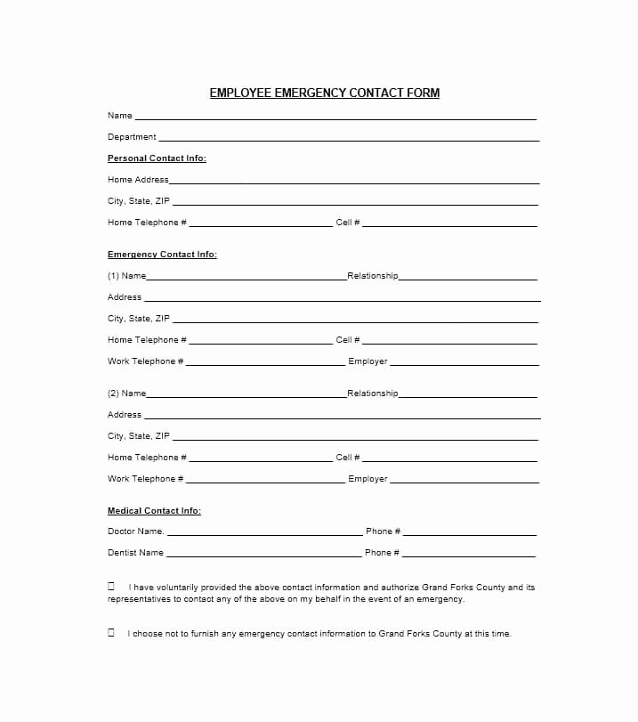 Employee Contact Information Template Elegant 54 Free Emergency Contact forms [employee Student]