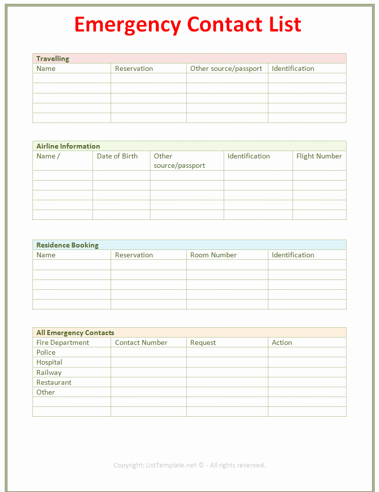 Employee Contact Information Template Elegant Employee Emergency Contact Printable form to Pin