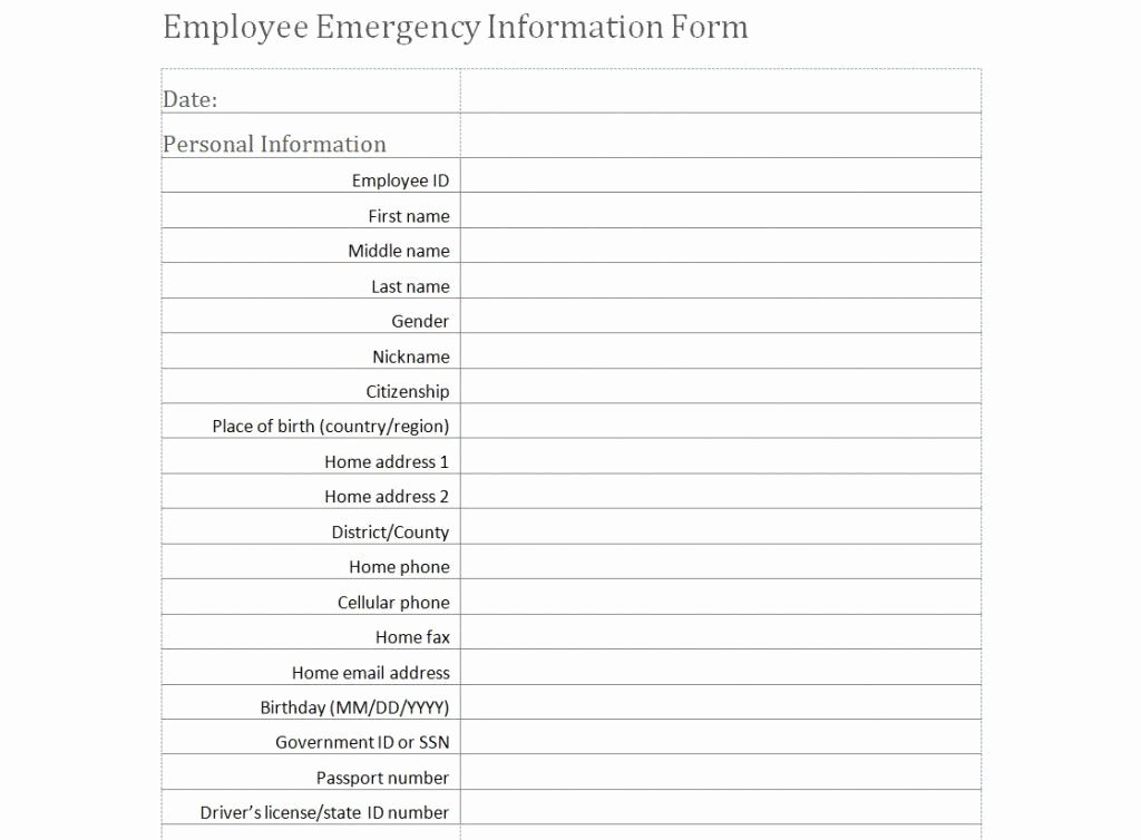 Employee Contact Information Template Fresh Employee Emergency Information form Template