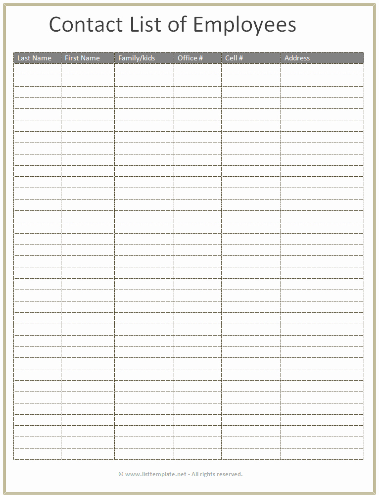 Employee Contact Information Template Inspirational formal Contact List Template for Employee