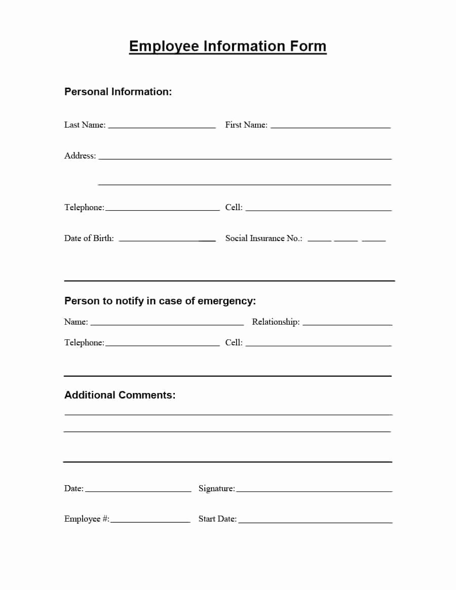 Employee Contact Information Template Lovely 47 Printable Employee Information forms Personnel